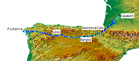 Map of places mentioned in Caumont Santiago