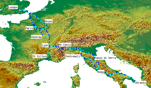 Map of places mentioned in Matthew Paris